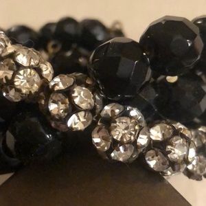 Vintage Jet and Rhinestone Fitted Bracelet
